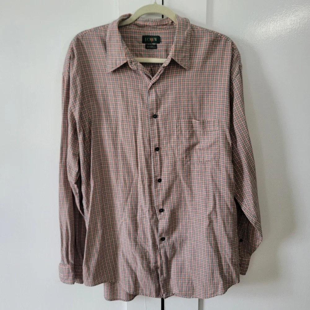 J. Crew Mens XL Button Down Shirt Orange Black Micro‎ Check Cotton Long Sleeve